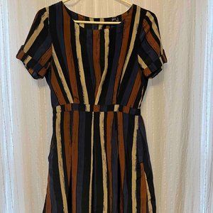 Very J Striped Dress with Drape Open Back